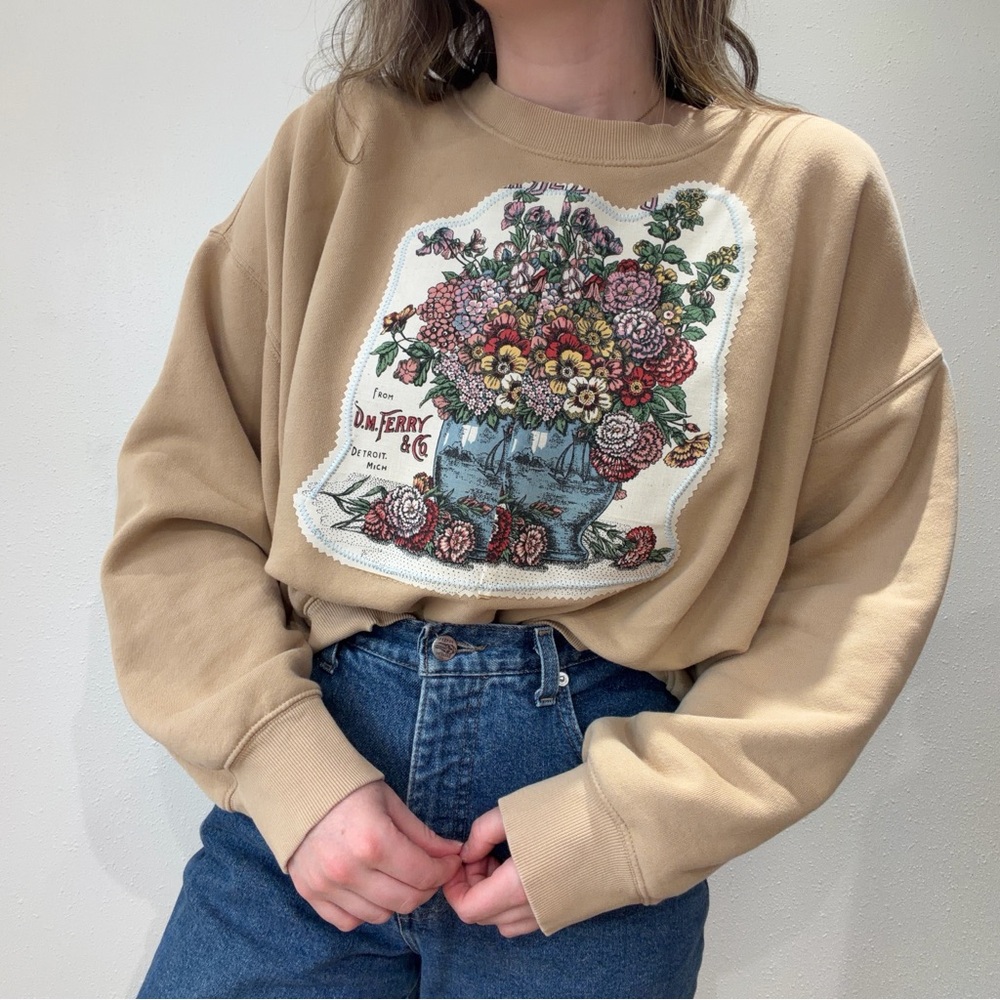 Floral Patchwork Cropped Sweatshirt - image 1